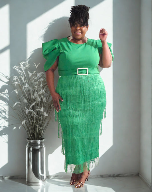 The Emerald Elegance Fringe Dress