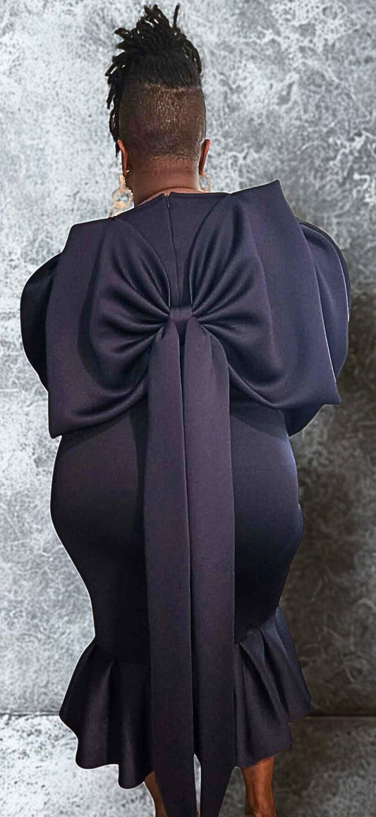 Bordeaux Empress Bow Dress - Navy