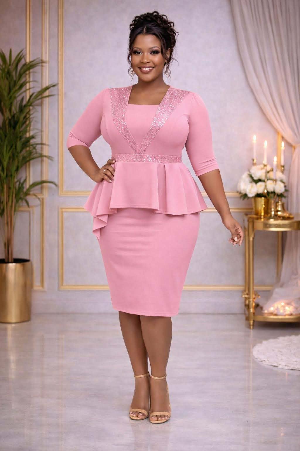 Grace Peplum Dress - Pink