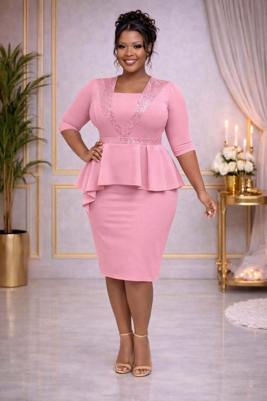 Grace Peplum Dress - Pink