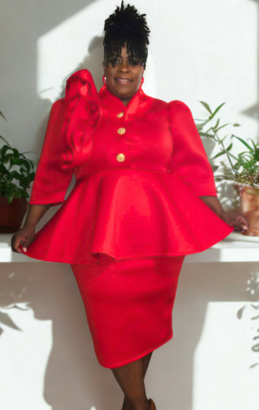 Midnight Majesty Peplum Dress - Red