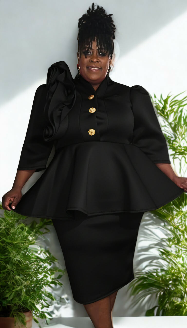 Midnight Majesty Peplum Dress - Black