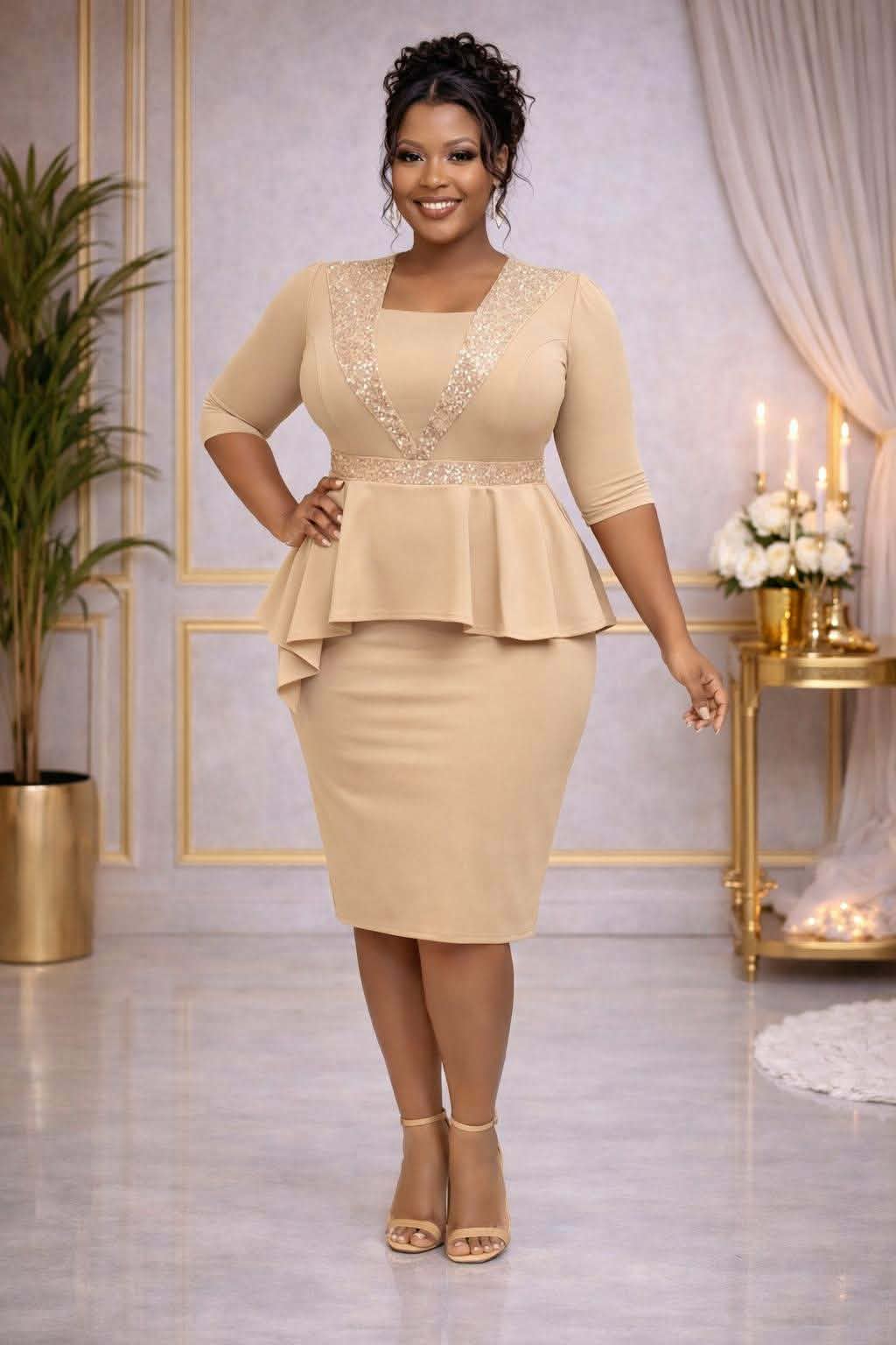 Champagne Grace Peplum Dress