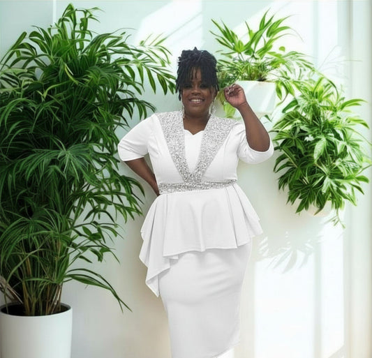 Grace Peplum Dress - White