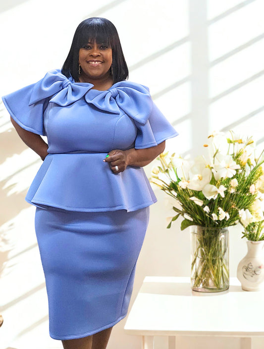 Dusty Blue Darling Peplum Dress