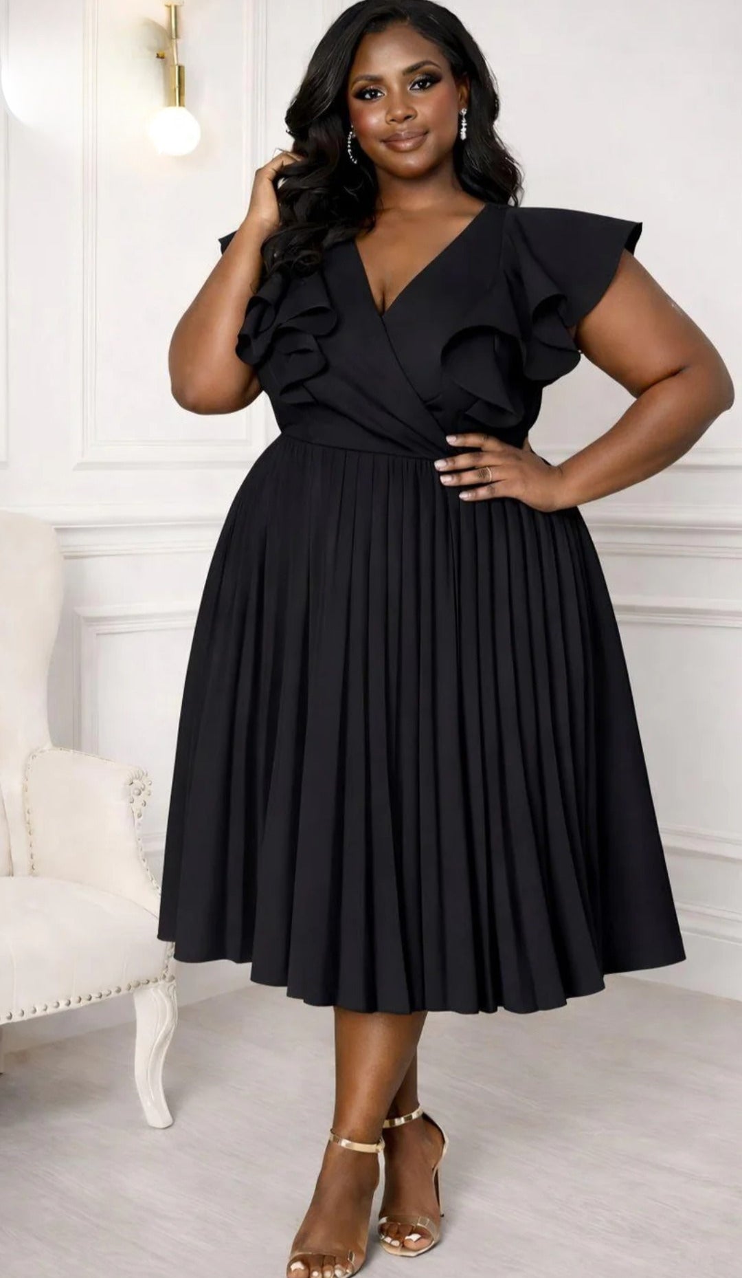 Midnight Grace Pleated Midi Dress