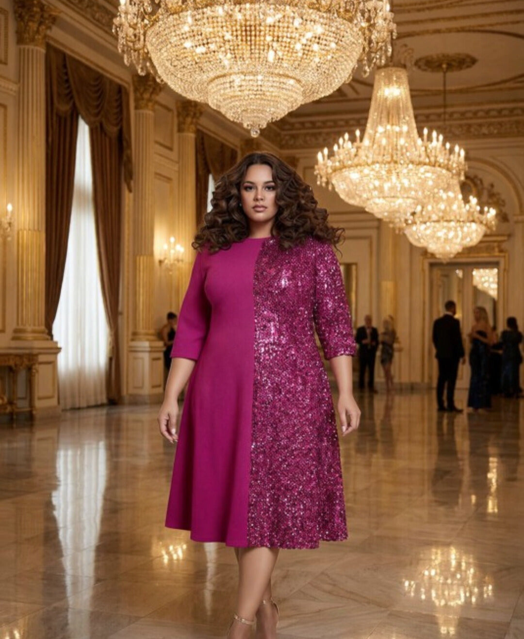 Radiant Royale Sequin Dress - Magenta