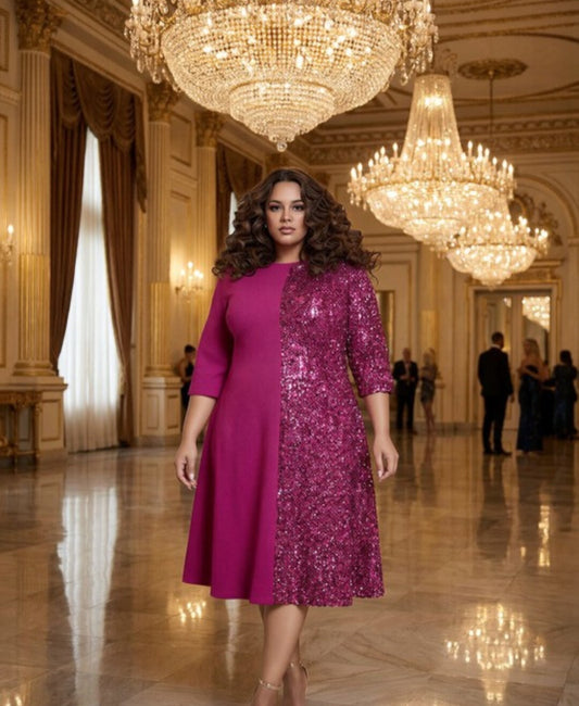 Radiant Royale Sequin Dress - Magenta